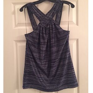 Space Dye Dark Blue Cross Neck Top